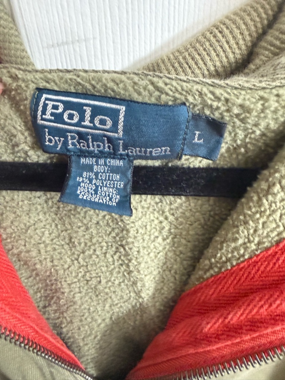 Ralph Lauren Olive Green Zip-Up Hoodie with Red Trim - Picture 2 of 5